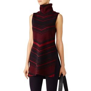 AMANDA UPRICHARD Red Printed Knit Sleeveless High Neck Top Tunic Sz S